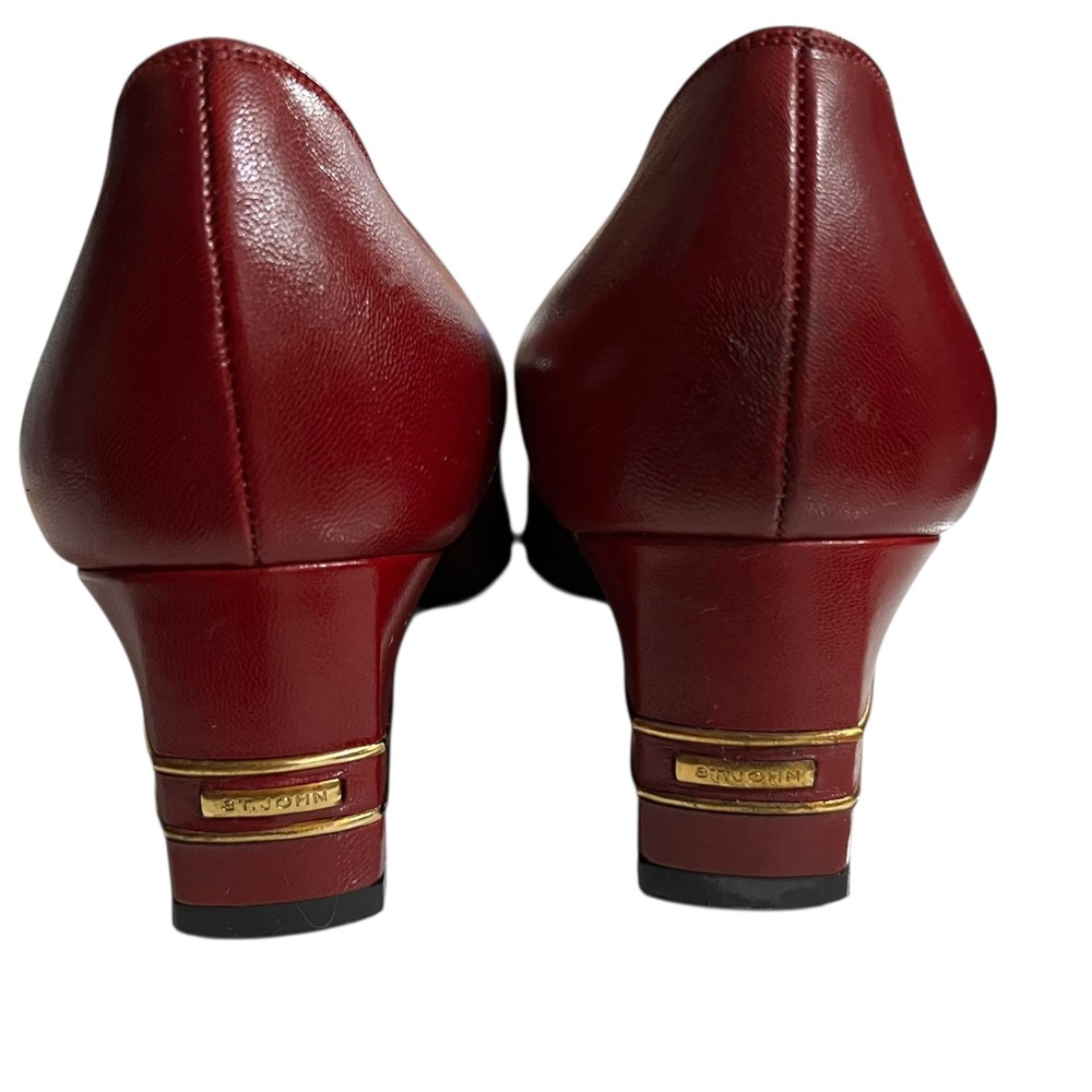 Vintage St. John Burgundy Leather Pumps Low Block Heel Made in Italy size 6.5 - Picture 6 of 10